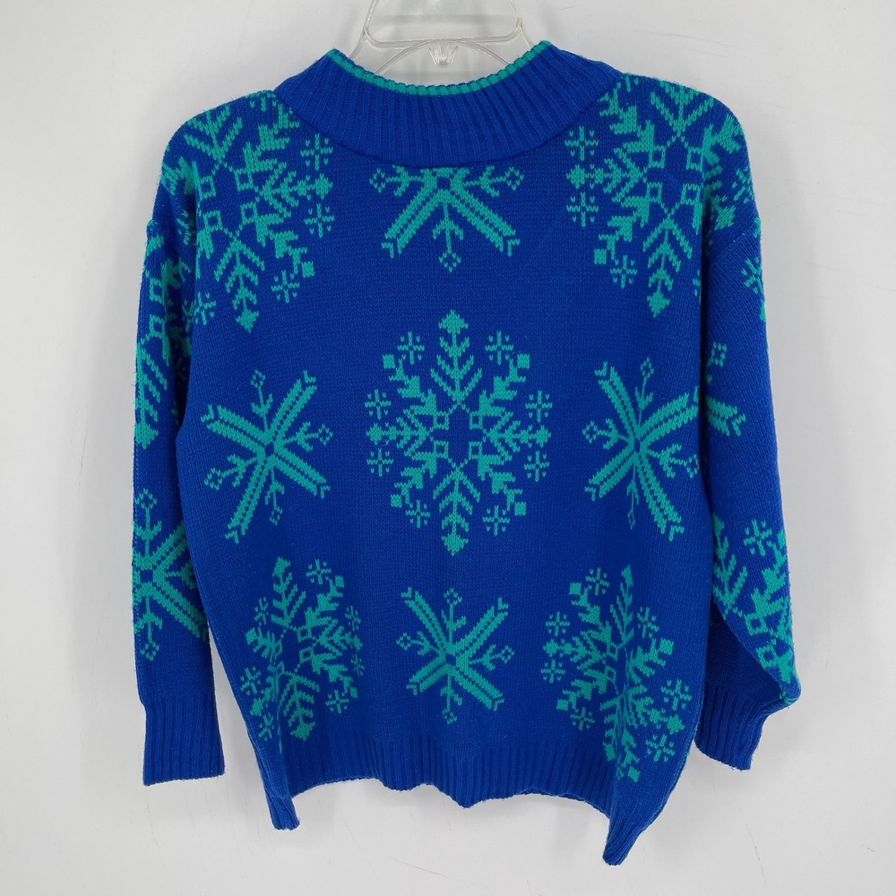 Erika Women's Vintage 90s Blue Snowflake Holiday Pullover Sweater Size MP Petite